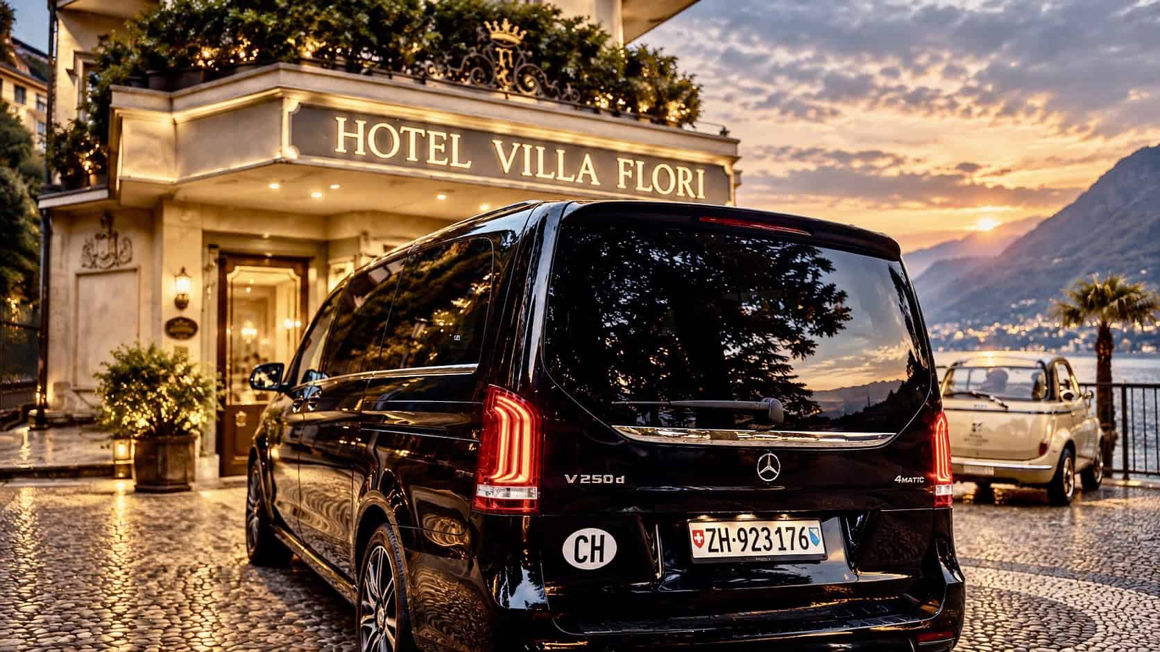 Globetransporte Mercedes-Benz V 250 d 4MATIC private transfer from Hotel Villa Flori Como to Zurich Marriott Hotel