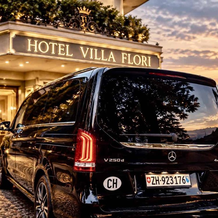 Globetransporte Mercedes-Benz V 250 d 4MATIC private transfer from Hotel Villa Flori Como to Zurich Marriott Hotel