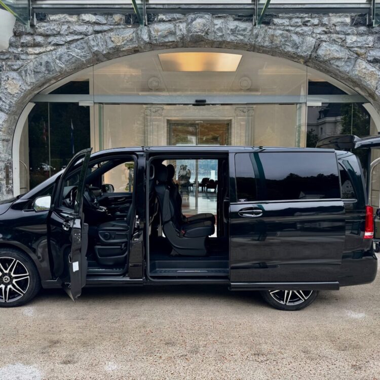 VIP Mercedes-Benz V-Class by Globetransporte GmbH unloading luggage at Park Hotel Vitznau from Zurich Airport.