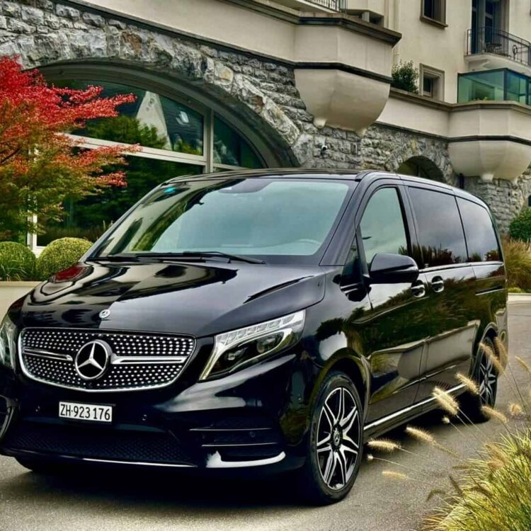 Mercedes-Benz luxury van for corporate and private transportation services in Switzerland.