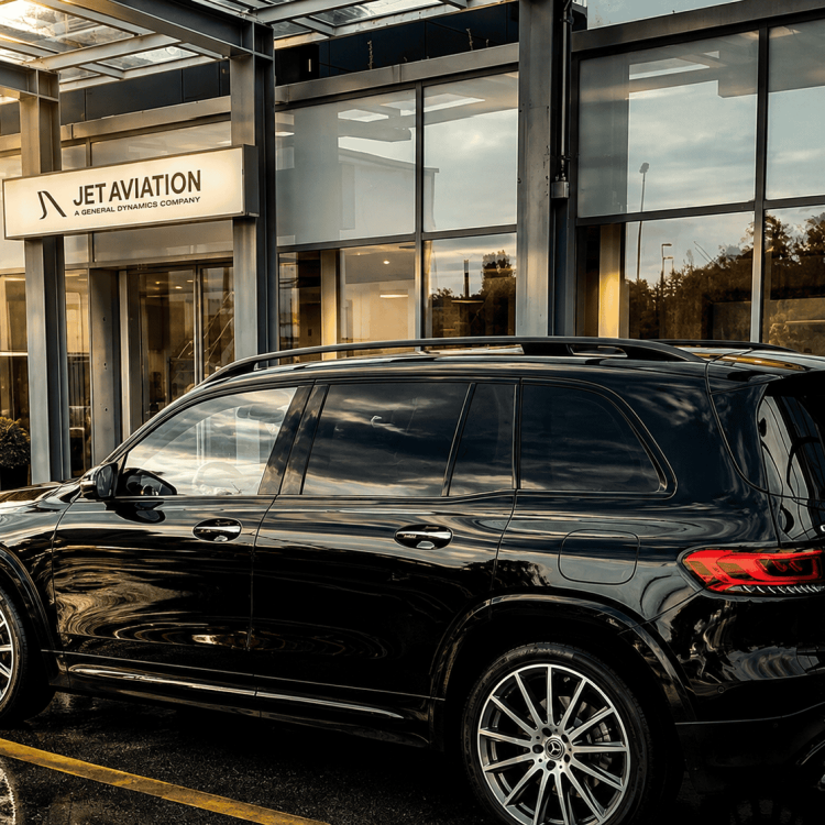 Mercedes-Benz GLB SUV at Jet Aviation for private flight crew transfer.