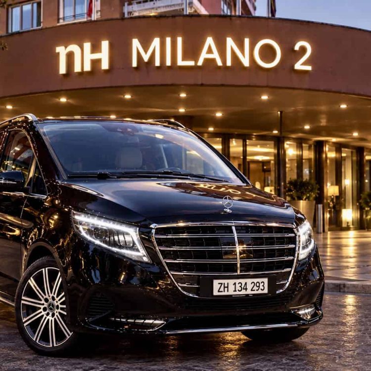 Mercedes-Benz V 300 by Globetransporte outside NH Milano 2 in Milan, Italy, following a private transfer from Zurich Airport.